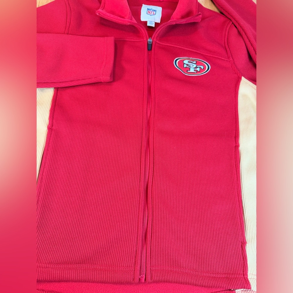 San Francisco 49ers NFL Thermal Zip Jacket Medium Red Gold Waffle Knit *Rare - Picture 7 of 10